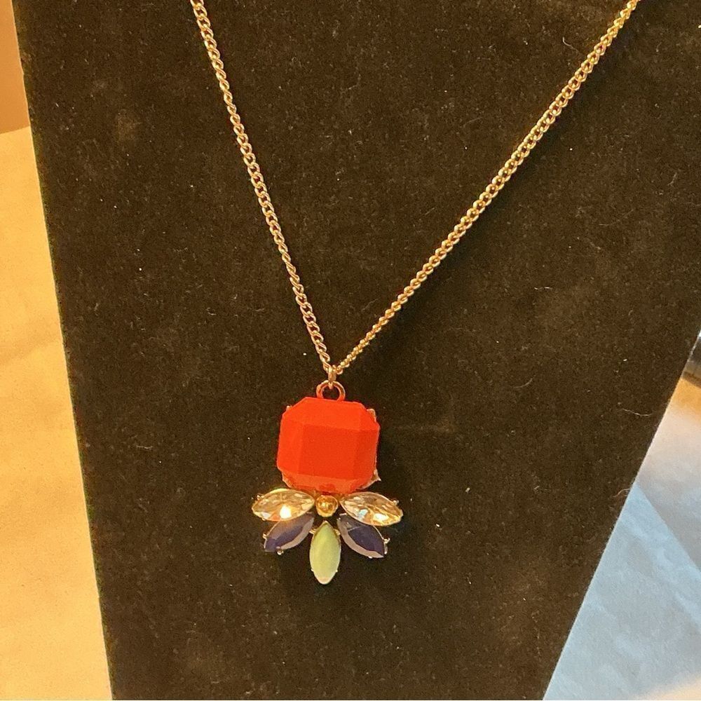 Goldtone Orange and Blues Pendant Necklace